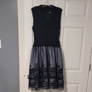 S.L. Fashions Black and Silver Midi Dress
